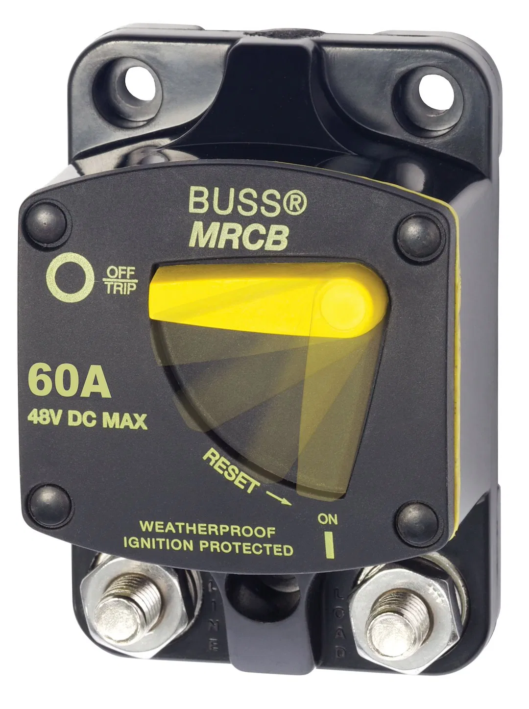 7140-BSS – BLUE SEA Circuit Breaker, 60 Amps/ 48 Volts DC Surface Mount Thermal Type 5/16 Inch-18 Stud Terminal Switc...